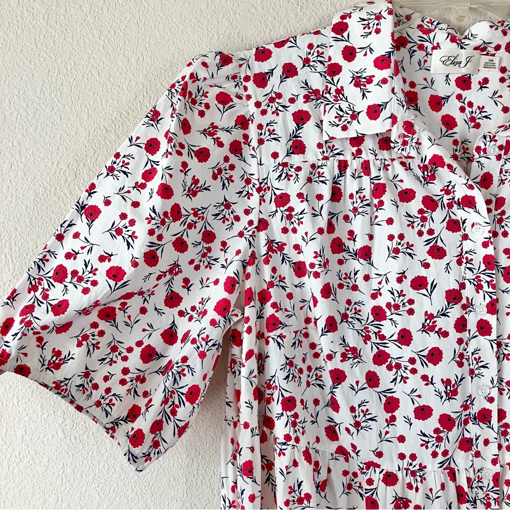 ELIZA J Boho Babydoll Dress 16W Poppy Floral Puff Sleeve Tiered Summer Vacation - Picture 6 of 13